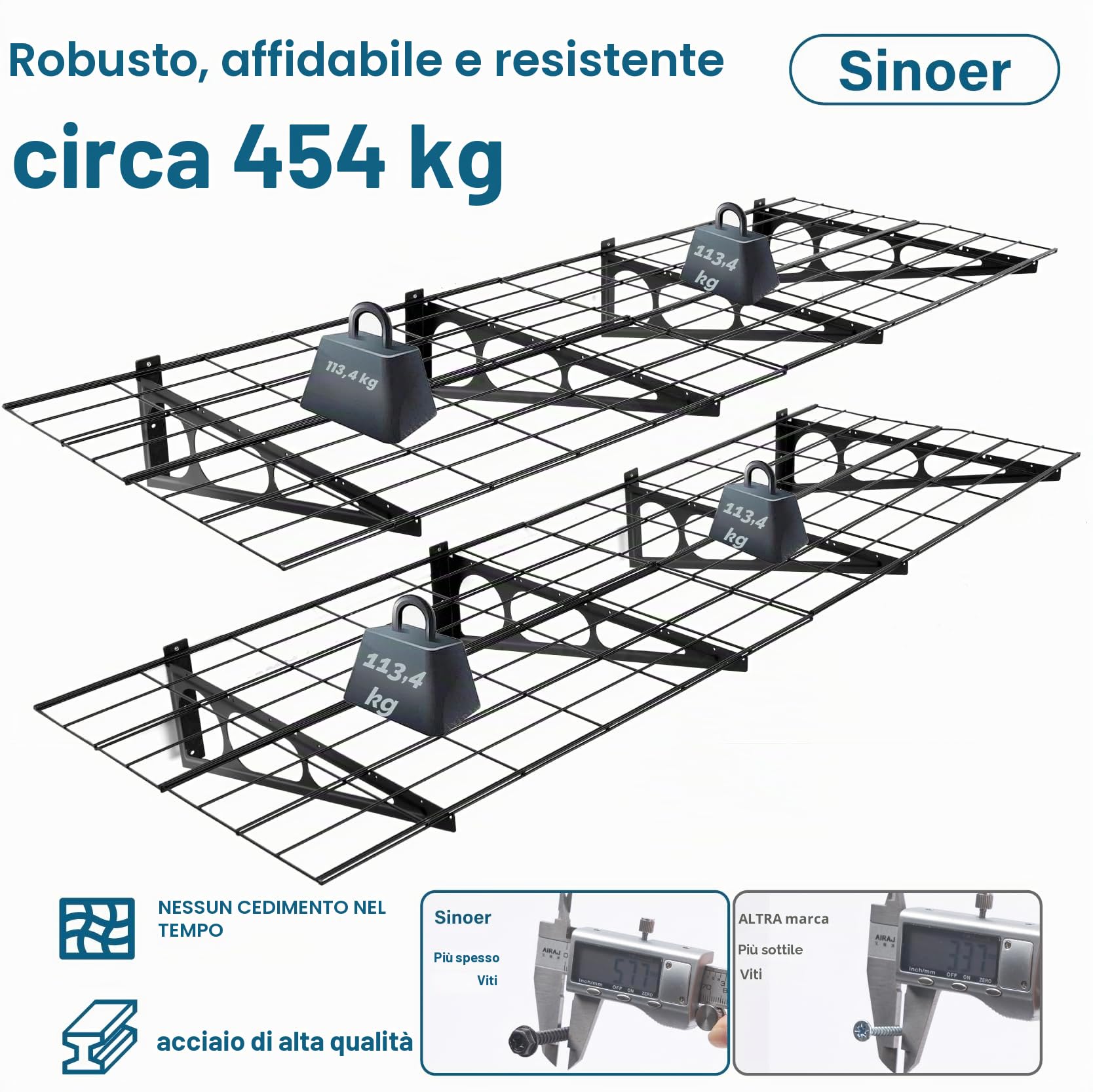 Sinoer 2 mensole da garage con ganci, 61 x 182,9 cm, in metallo, per garage, magazzini, magazzini, garage