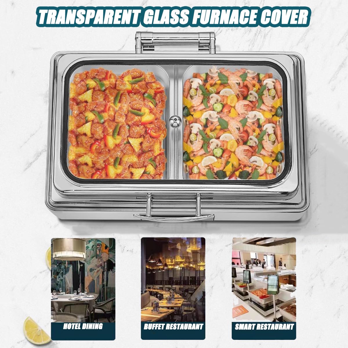 Servidor de buffet eléctrico y calentador de alimentos, temperatura ajustable, pantalla táctil, tapa de vidrio, acero inoxidable fácil de limpiar para fiestas y vacaciones, plato portátil para