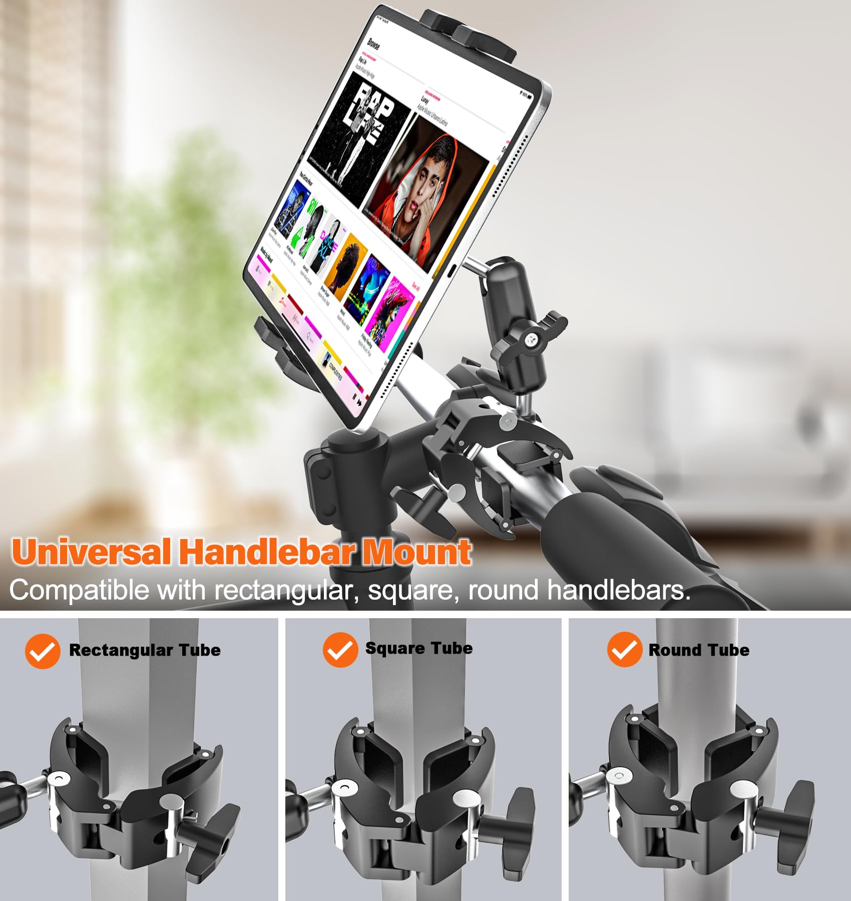 Support Tablette Guidon Trottinette Poussette Moto [Compatible avec Différents Pôle Tubes] Porte Tablette Vélo Bateau avec Pince Métallique pour iPad, Galaxy Tab, Kindle, Fire, Telefono, 4-13"