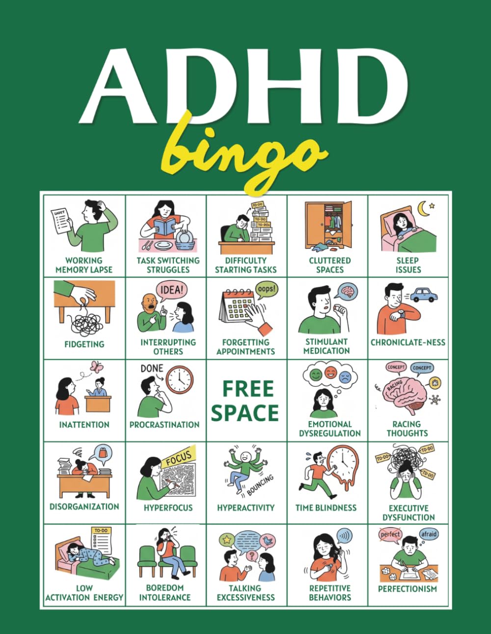 Adhd bingo: 32 player activities for kids, fund raising game for ADHD Awareness Month, Workshops, Classrooms