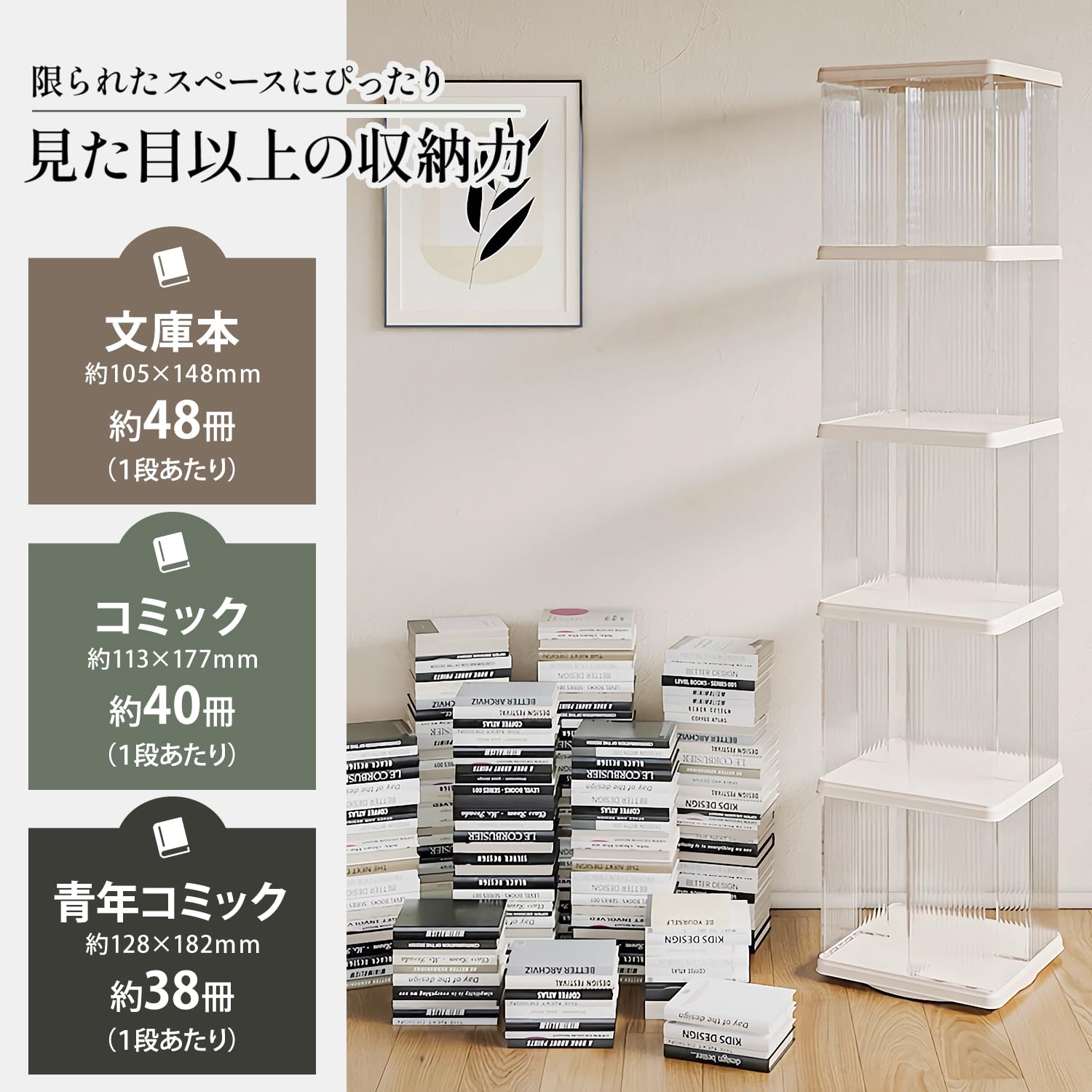 本棚 回転 回転式本棚 絵本棚 回転式 本棚 5段 透明 省スペース 組立簡単 Amazon｜回転式本棚 5段, 大容量 スリム A4対応, 組立簡単, 省スペース