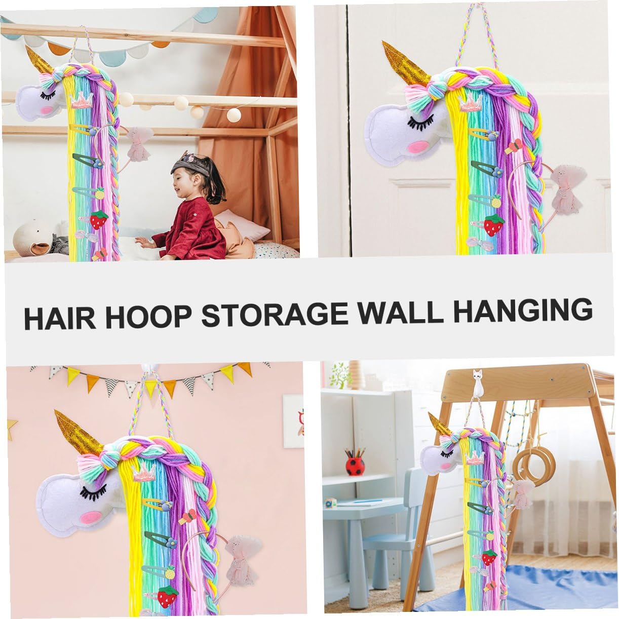 1pc Felt Unicorn Hair Clips Holder Wall Mounted Storage for Hair Accessories Cute Design for Organizing Headbands Bows and Barrettes for Room Decoration
