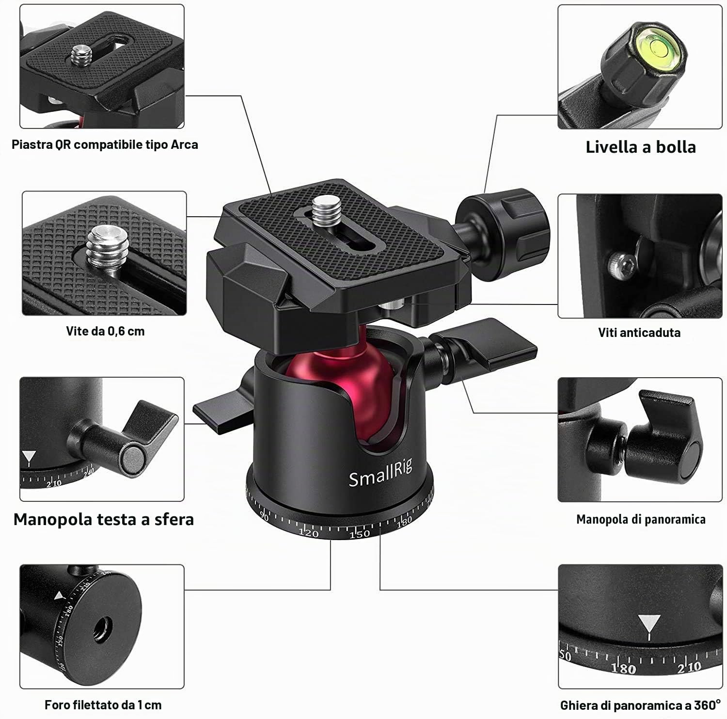 SMALLRIG Mini Treppiede per Fotocamera, Treppiede da Tavolo da Tavolo Aggiornato con Piastra QR per Arca Tipo, Testa a Sfera a 360° e Viti da 1/4" Portatile per fotocamere compatte DSLR - 2664