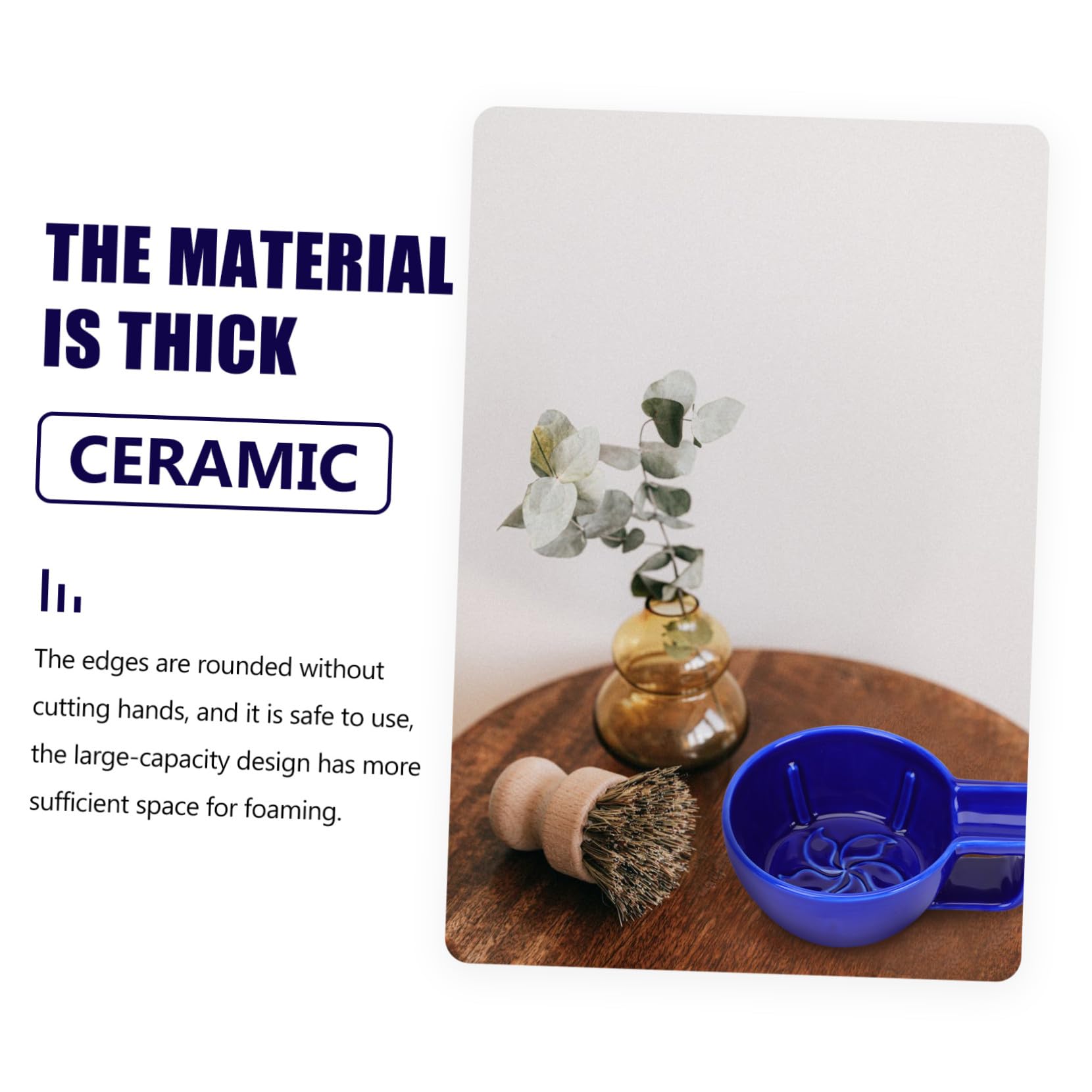 STOBAZA Ciotola da Barba in Materiale Ceramico Azzurro con Manico Design Ergonomico e Grande Capacità per Rasatura Casalinga per Uomini Funzione di Pulizia e Lavaggio Personale