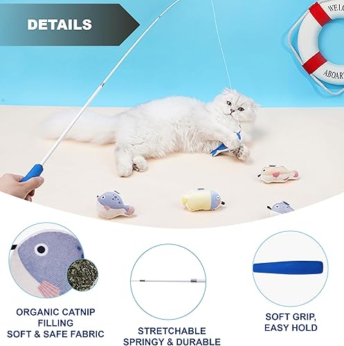 Miniatura 3 de Juguetes interactivos para gatos, juguete retráctil, simula el movimiento de los peces, 3 piezas con hierba gatera natural recargable