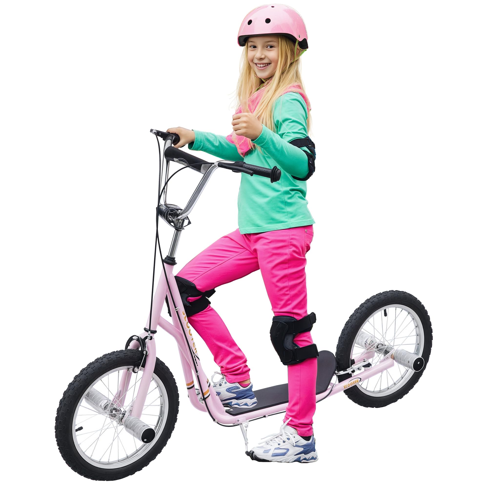 Stunt Scooter, Kids Scooter with 16" Big Wheels, Adjustable Height, Dual Brakes, for Ages 5+ Years