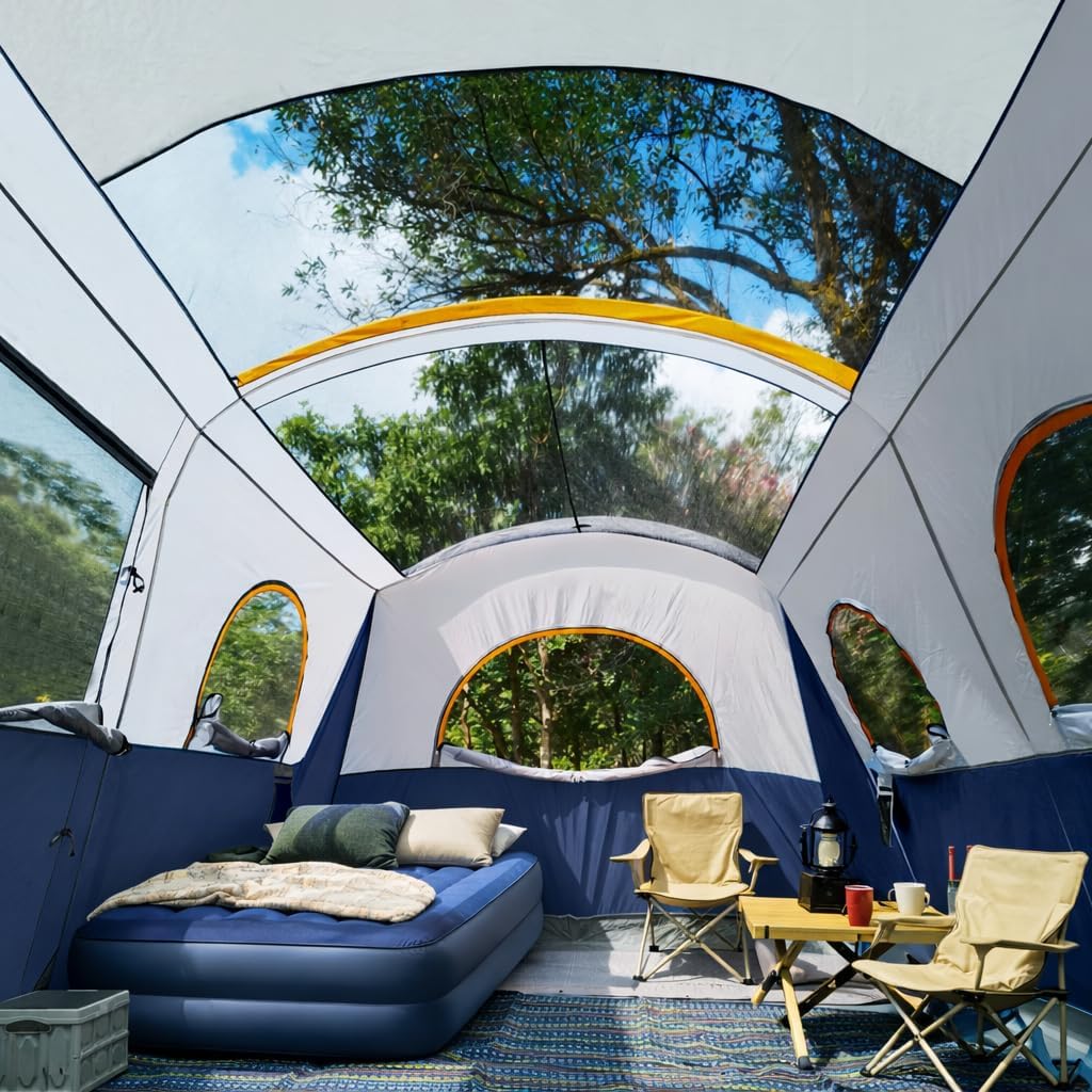 UNP Camping Tent 8 Person Waterproof Big Tunnel Tent with Screen Porch,Family Outdoor Large Tents for Camping 20' x 9' x 80in(H)