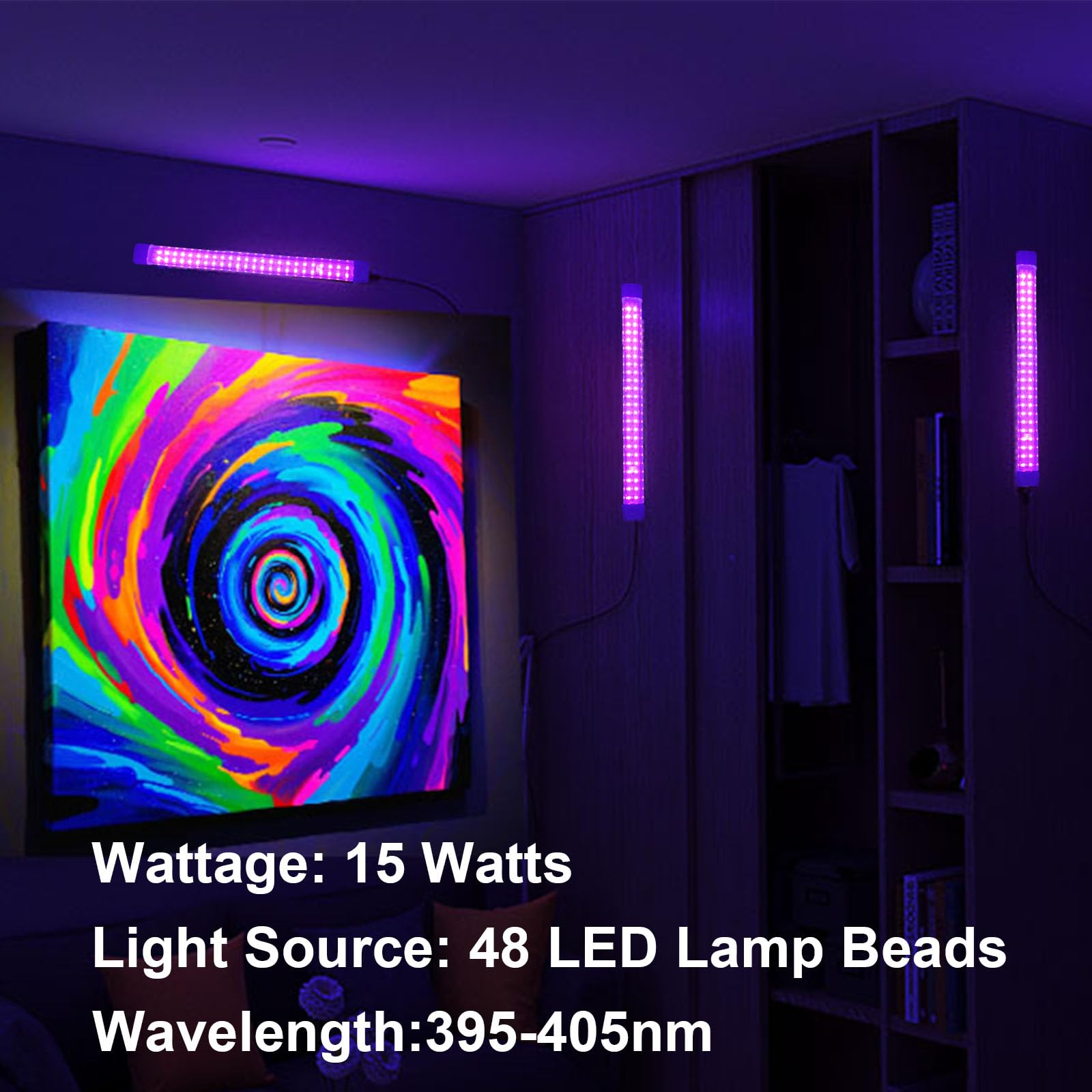 2 Pièces 15W LED Lumiere Noire, Barre de Lumières UV, barres de lumière noire portable, neon lumiere noire 395-405 nm pour Halloween, Noël Soirée, Body Painting Peinture, Disco
