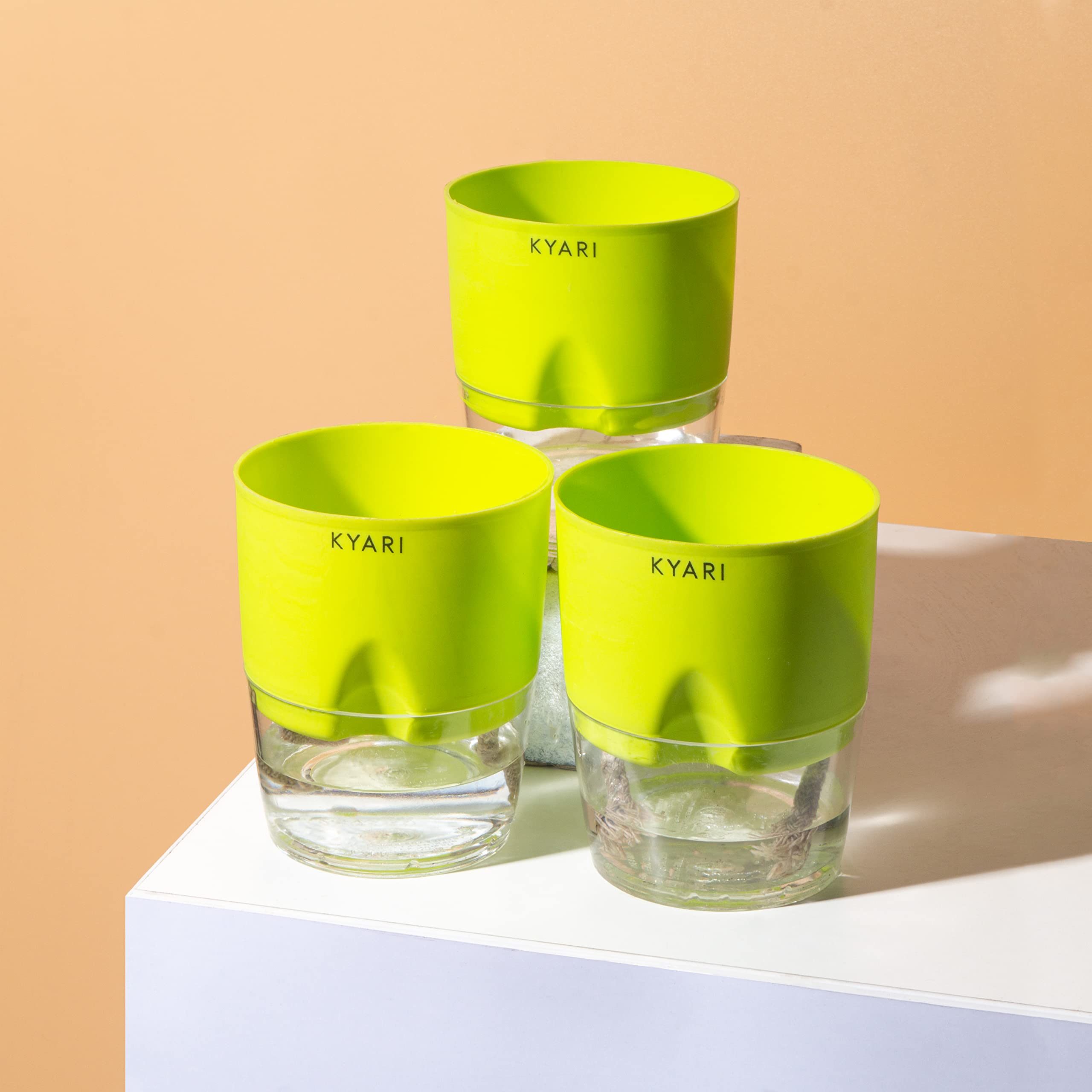 KYARI Combo of 3 Green Self-Watering Pots for indoor plants, Best Flower Pots & Planters for Home Decor, Living Room, Kitchen, Bedroom, Table Top, Office, Gifting | Plants not included (B09Y5ZHYHD) Amazon Price History, Amazon Price Tracker