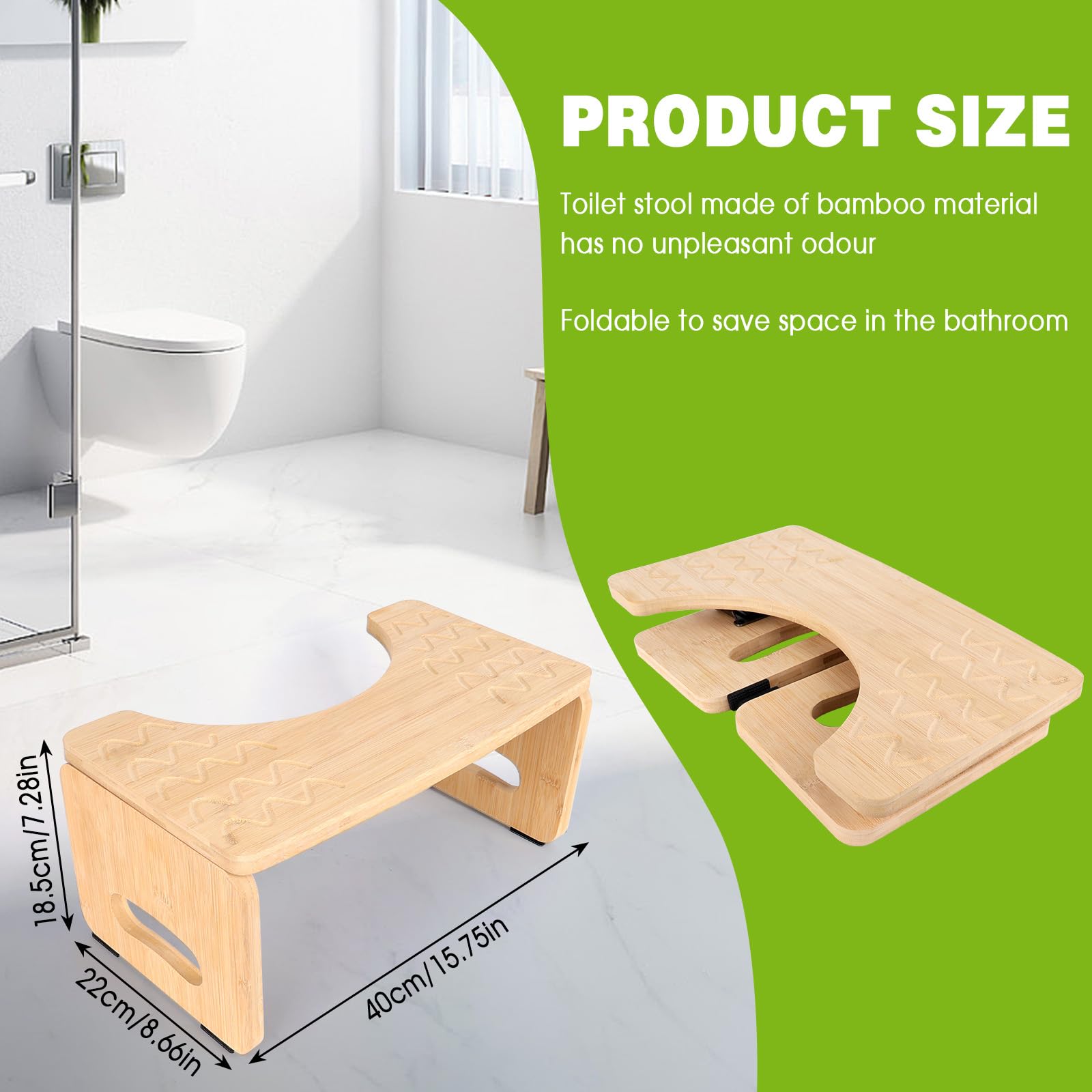 Sgabello per WC in Bambù, 18,5 cm Sgabello WC Pieghevole per Adulti Sgabello Portatile per WC per Adulti e Bambini Anti-Costipazione