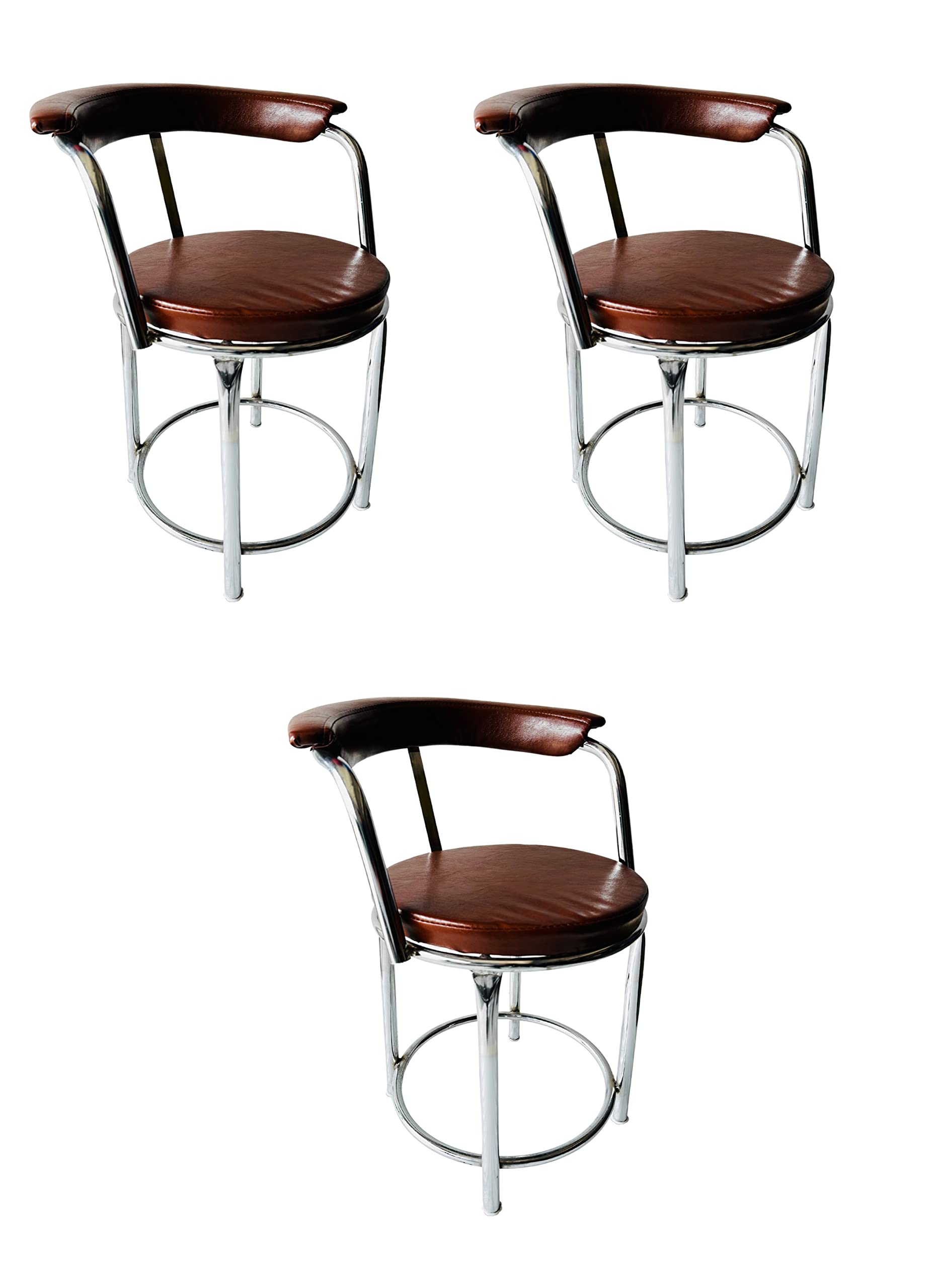 KITHANIA Comfortable Ergonomic Office Visitor Study Home Computer Student Stool Chair Work from Home Study Chair or Lawn Garden Rest Chair with Cushion seat & Steel Frame (Brown 3 pc)