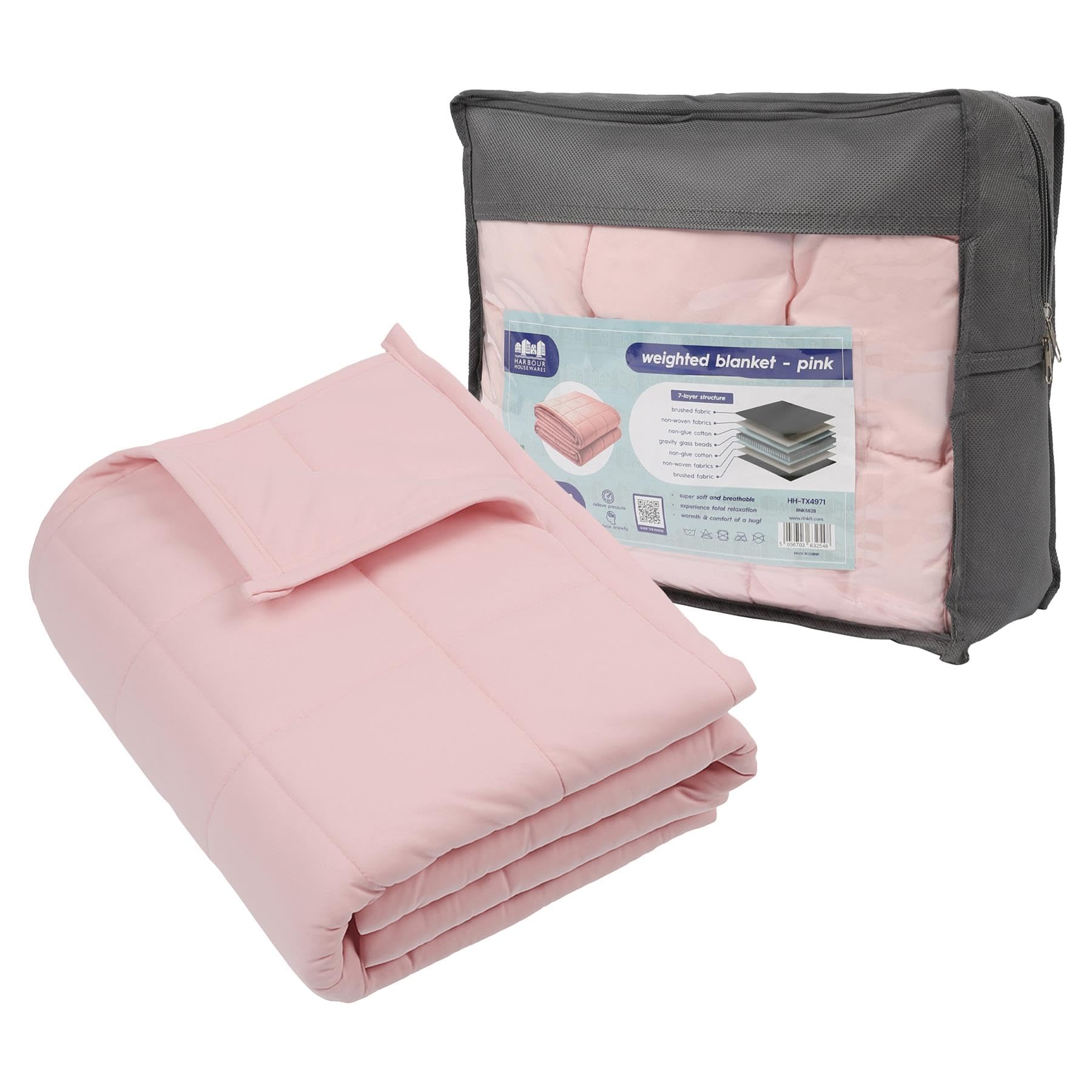 Harbour Housewares Weighted Blanket 4kg with Storage Bag – 125x150cm Pink Weight Blanket...