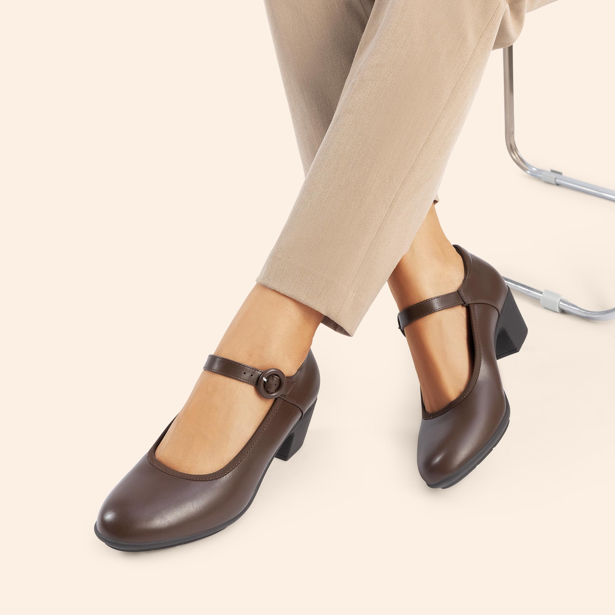 DREAM PAIRS Mary Jane Chaussures à talons bas et épais pour femme - Escarpins confortables - Pour le travail et les affaires