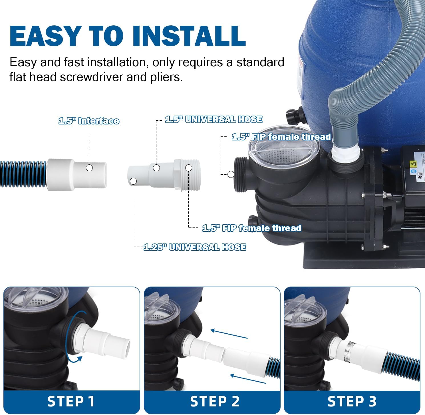 1 1/2" Swimming Pool Filter Hose Replacement Kit, 1.5" Above Ground Pool Filter Hose Suitable for Filter,Pump,Vacuum and Skimmer(6 Feet,2 Pack)