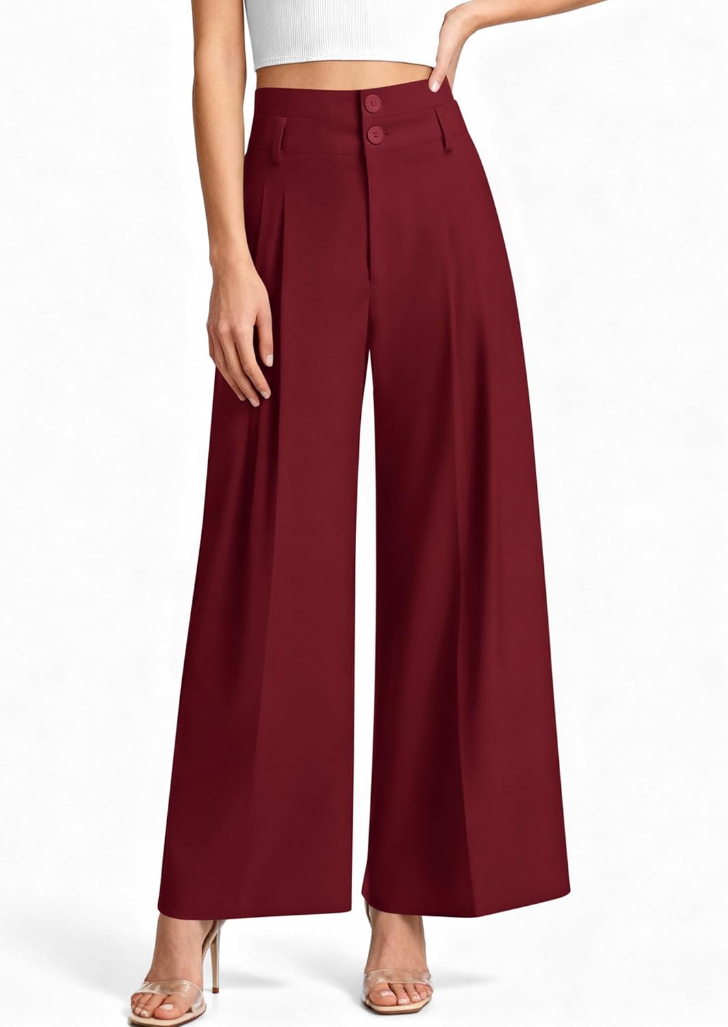 PRETTYGARDEN Womens Spring Wide Leg Palazzo Pants 2026 Trendy Loose Button High Waist Pleated Work Business Casual Trousers - Image 8