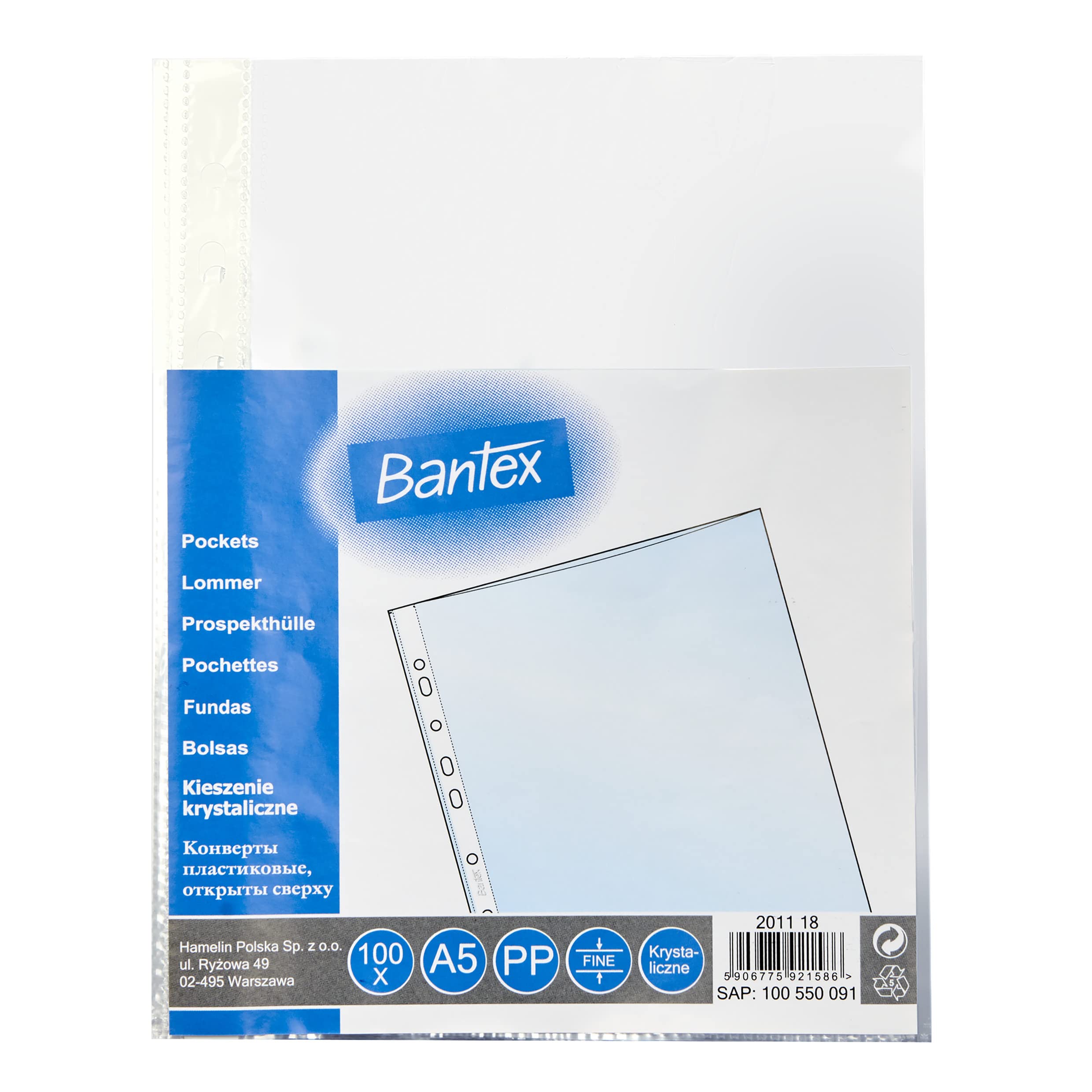 BANTEX 100550091 - Buste trasparenti in polipropilene, formato A5, 45 micron, 20 confezioni da 100 cartelle