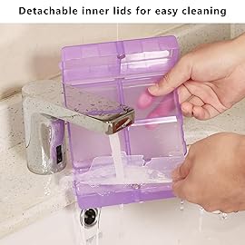 FYY Daily Pill Organizer,7 Compartments Portable Pill Case Travel Pill Organizer,[Folding Design] Large Pill Box for Purse Pocket to Hold Vitamins,Cod Liver Oil,Supplements and Medication-Clear Purple