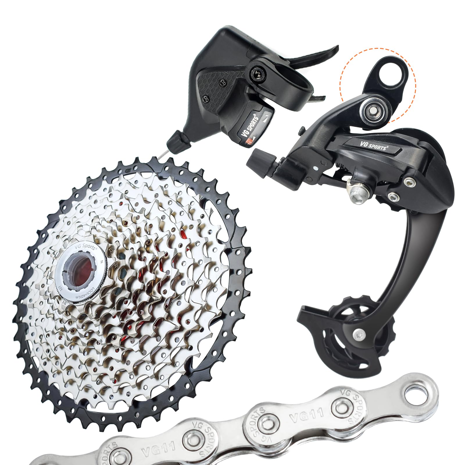 VG Sports 11 Speed MTB Groupset Bike Chain 11-42T Cassette 1x11 Speed Rear Derailleur& Shifter (11S 11-42T Set)