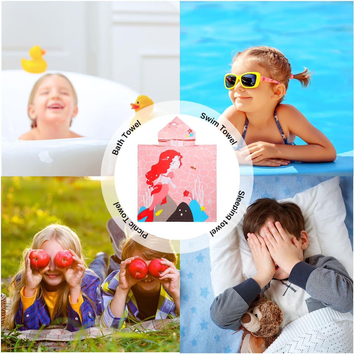Violet Mist Kids Hooded Beach Towel Hooded Bath Towel Wrap Girls Boys Cute Mermaid Poncho Pool Towels with Hood 29 * 59 in Soft Microfiber Swim Cover-ups Kids Ages 3-10 Thick Absorbent Bathrobe