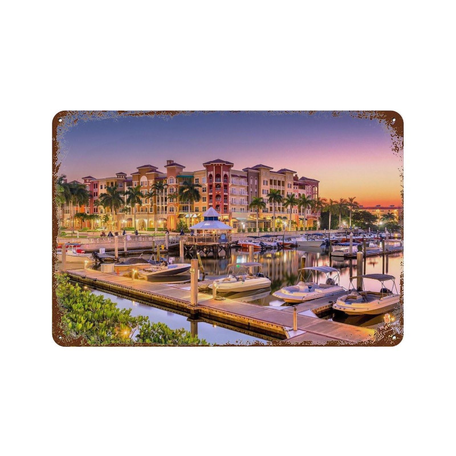xiaoxiaoshen Real Photo Naples Decor Florida Wall Decor Art Metal Tin Poster Modern Home Decor Art Home Bar Shop Decorations Vintage Sign 20x30cm