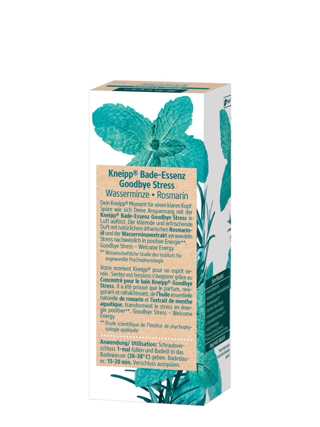 Kneipp Goodbye Stress Huile de bain avec huiles essentielles de romarin et menthe d'eau pour moins de stress et d'énergie positive Parfum rafraîchissant 100 ml