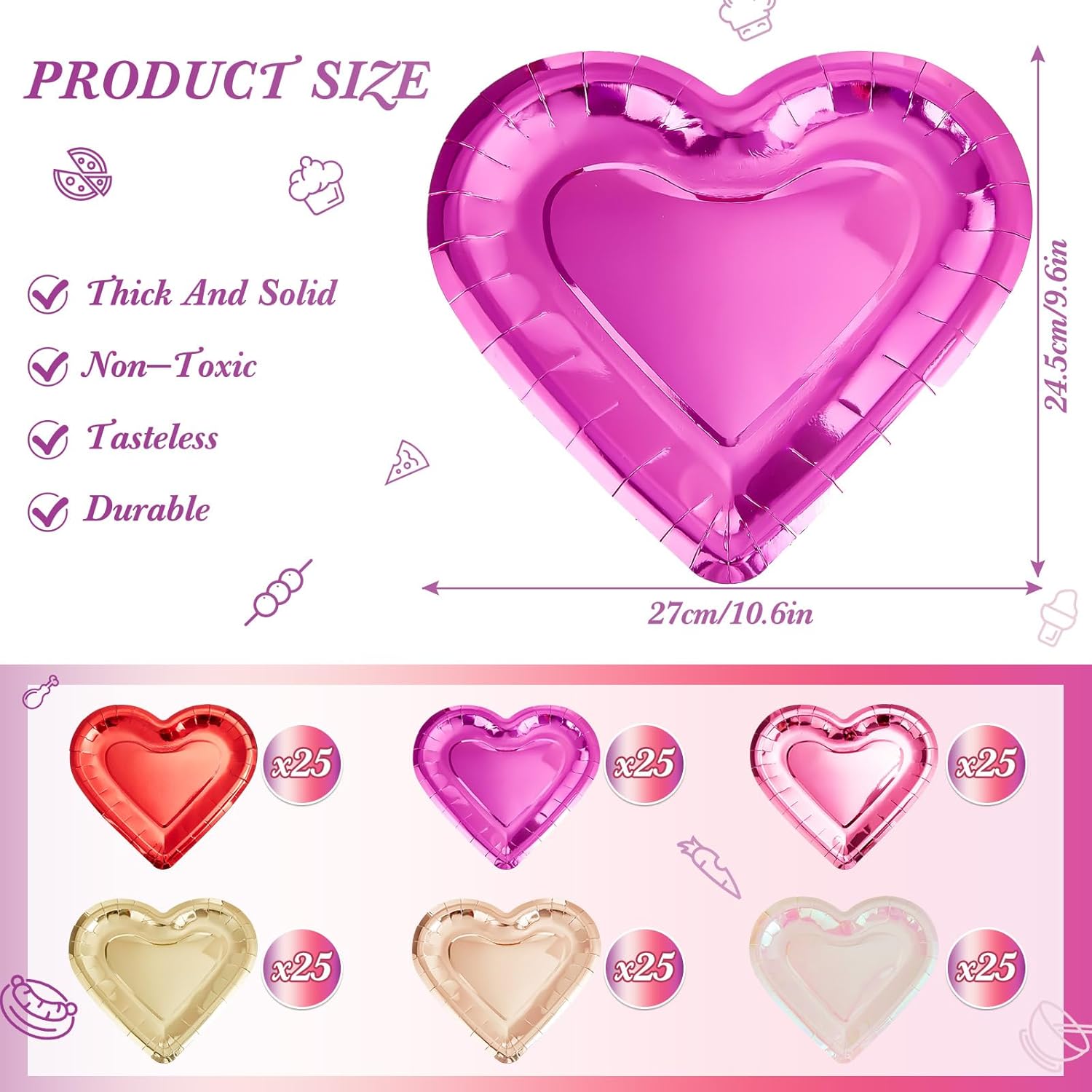 Ziliny 150 Pcs Valentine‘s Day Paper Plates Heart Shaped Disposable Plates 10.6 Inch Dessert Dinnerware Plates Decorative Tableware for Valentine‘s Day Wedding Birthday Grad Party, 6 Color