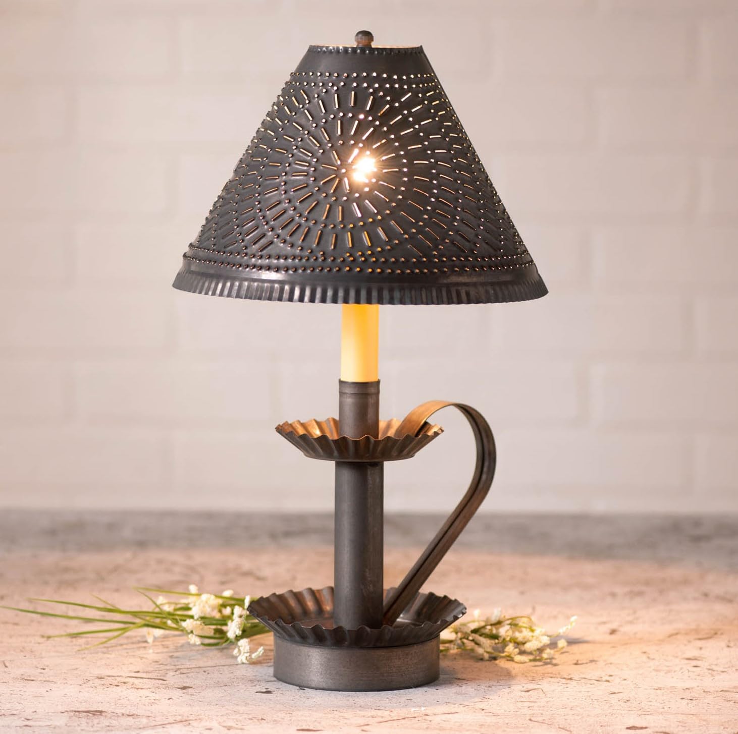 Plantation Candlestick Lamp with Chisel Shade in Kettle Black