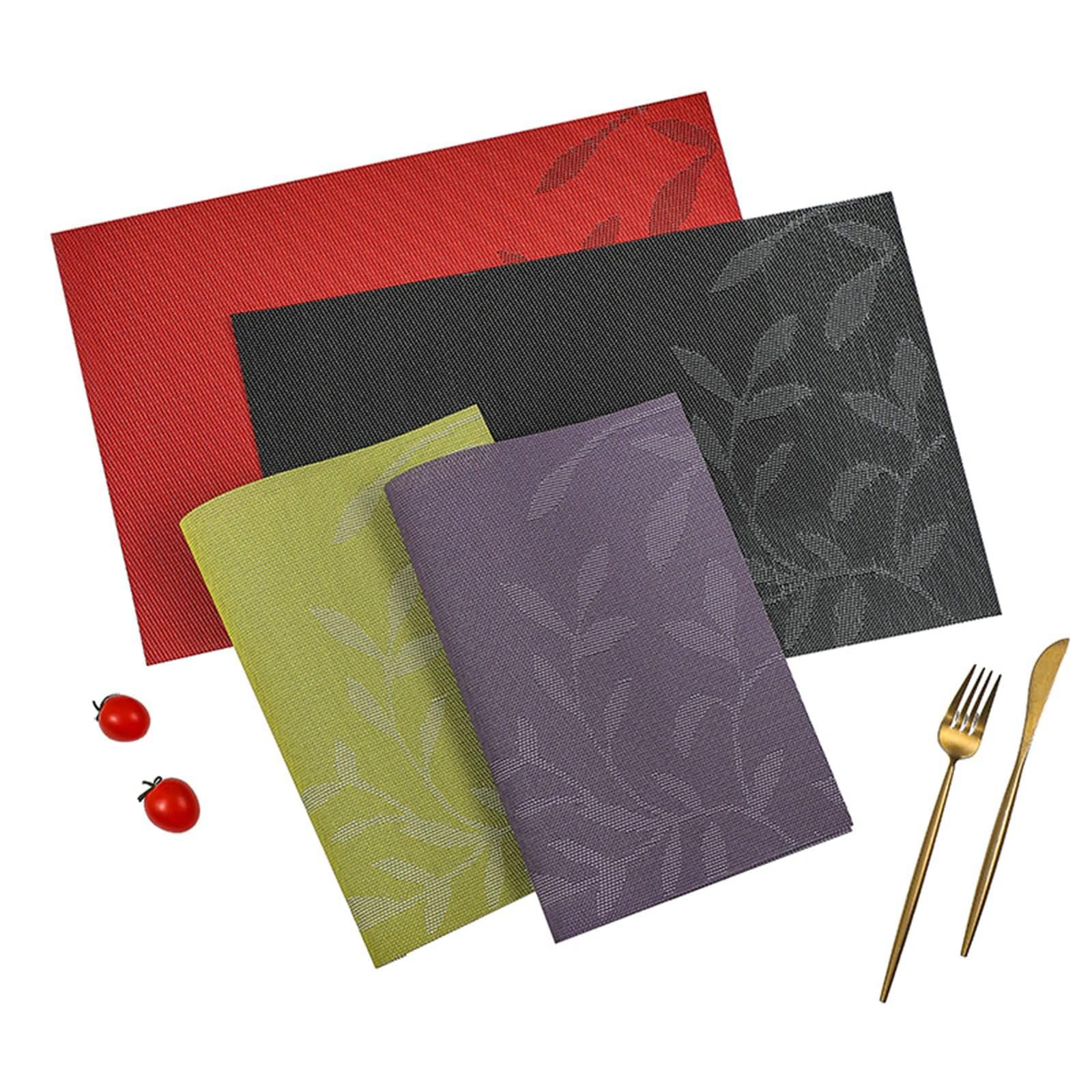 Tovaglietta Antiscivolo Cucina 8 Pezzi, 45 x 30 CM Rosso Tovaglietta Rettangolare Ristorante PVC, Rettangolo con Motivo a Foglia