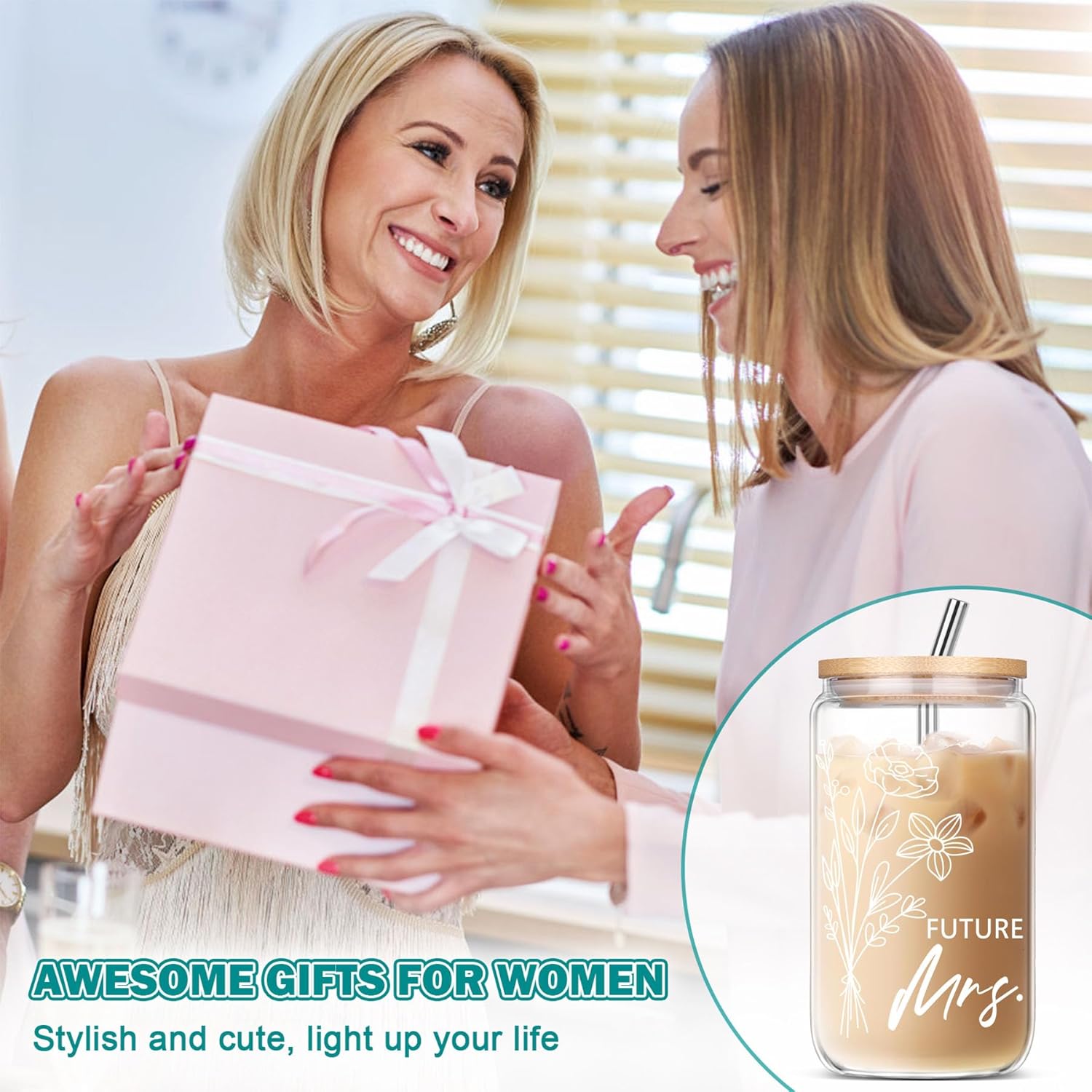 Bride To Be Engagement Gifts for Women Bridal Shower Bachelorette Party Favors Engaged Gifts for Her Future Mrs 16 Oz Can Glass - Image 5