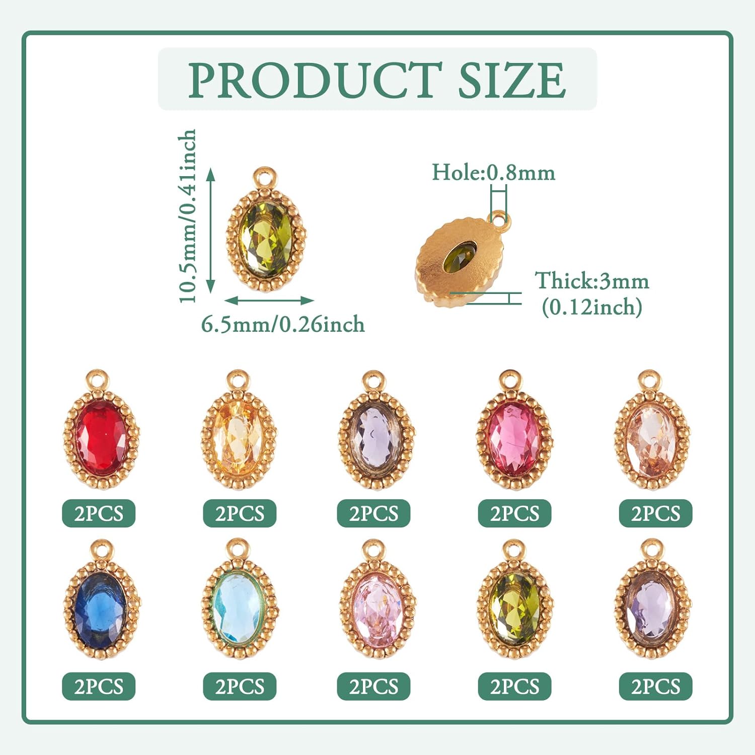 Pandahall 20Pcs 18K Gold Plated Stainless Steel Rhinestone Pendants Small Crystal Oval Charms Faceted Glass Cubic Zirconia Charm for DIY Necklace Bracelet Earring Craft - Image 3