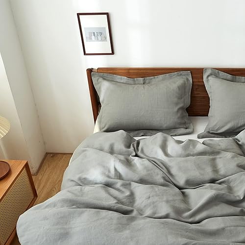 Miniatura 6 de SimpleOpulence - Juego de funda de edredón hecha al 100 de lino 3 piezas lino francés y natural lavado estilo básico unicolor transpirable y suave