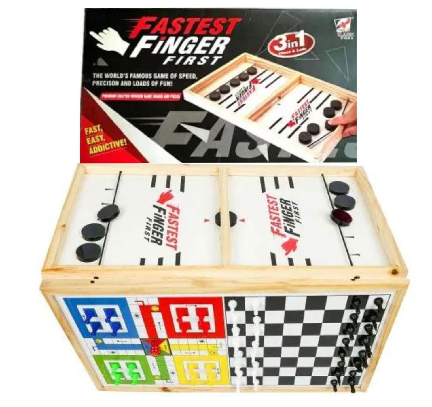 TVM 3 in 1 Fastest Finger First Game | Double Sided Ludo & Chess Game | Fast Paced Slingshot Rapid String Hockey Large Fast Sling Puck Indoor Board Games for Kids Adults & Family Party, Birthday Gift (B0DFTLPGKR) Amazon Price History, Amazon Price Tracker