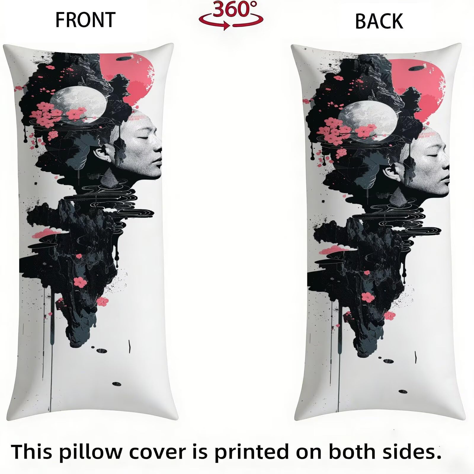 Funda de Almohada 60 x 180 cm Gris Protector Almohada 180 cm con Cremallera Invisible, Lino Durable y Transpirable Pillow Case Abstracto Impresión a Doble Cara para Cama, Sofá y Dormitorio dg-596