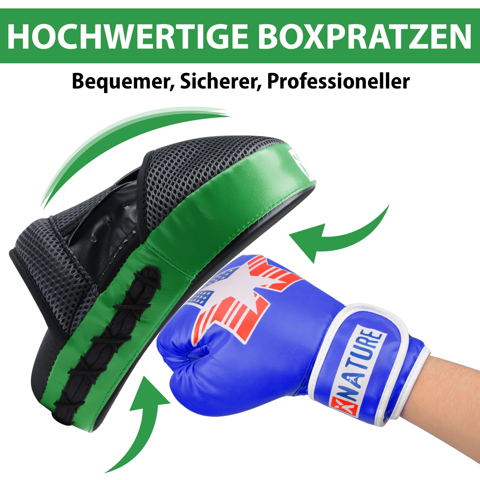 Pratzen Boxen mit hochwertiger Polsterung - 1 Paar Kickboxen Boxpratzen für optimale Schlagdämpfung,Trainerpratzen Boxing Pad für Männer Frauen