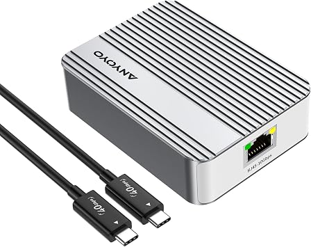 ANYOYO 10G Ethernet Adapter RJ45 Port Includes Cable Supports 10/5/ 2.5/1Gbps and 100Mbps Base-T for High-Speed Network Adapter for Router NAS LAN Compatible with thunderbolt5/4/3/USB4 PortsSliver