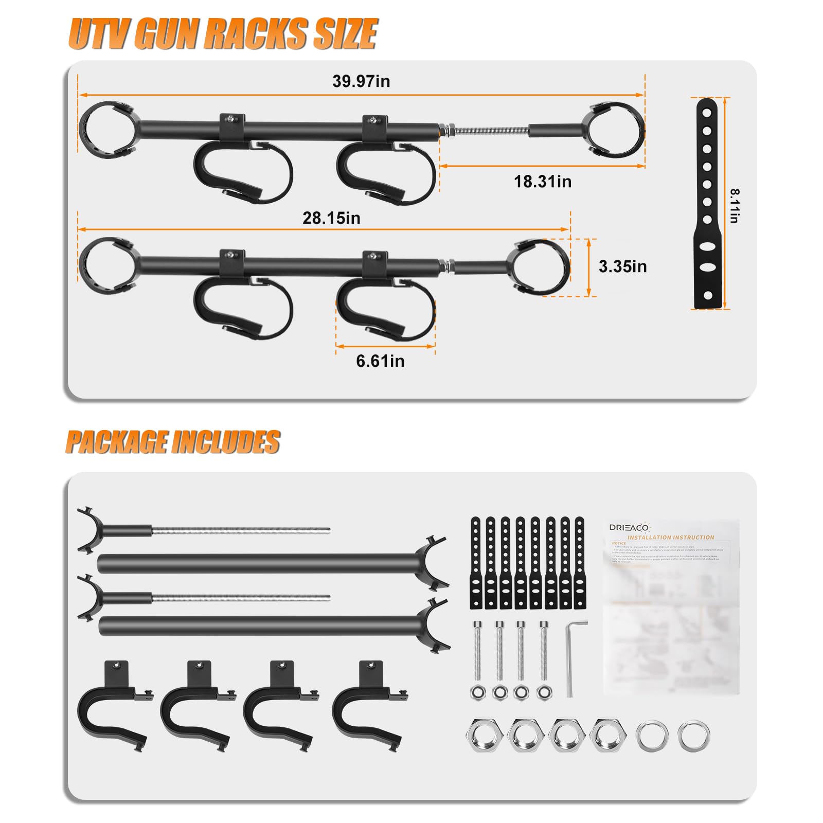 Drieaco UTV Overhead Gun Rack Fits 21-28