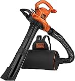 BLACK+DECKER Electric Leaf Blower, Leaf Vacuum and Mulcher 3 in 1, Backpack Blowers for Lawn Care,250 mph Airflow, 400 cfm Delivery Power, Reusable Bag Included, Corded (BEBL7000)