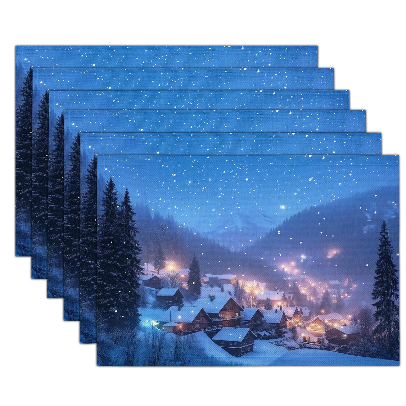Sets de table scène d'hiver pour une décoration de cuisine chaleureuse et repas de fête en famille