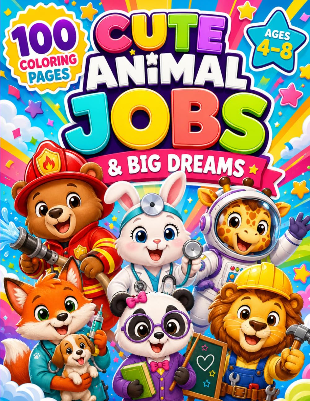 Cute Animal Jobs & Big Dreams: 100 Fun and Easy Career Coloring Pages for Kids Ages 4–8