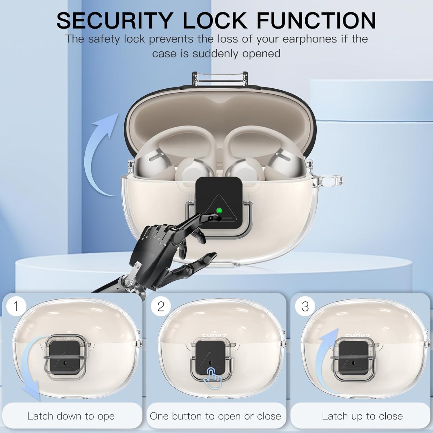 for SHOKZ OpenDots ONE Case, [with Lock] OpenDots ONE Case Cover Clear TPU Shockproof Protective Compatible with SHOKZ OpenDots One's Earbuds Accessories with Cleaning Kit & Keychain(Clear) - Image 5