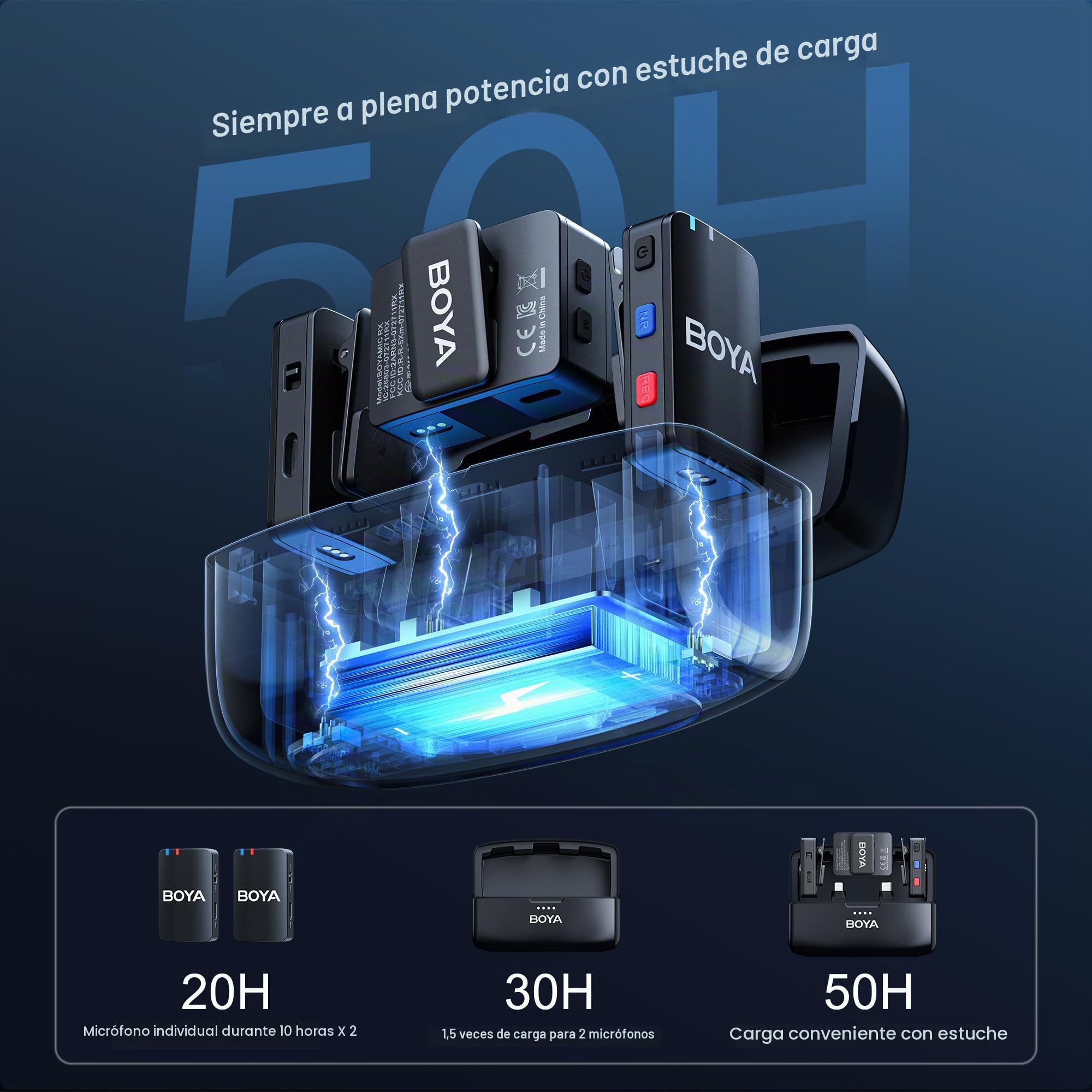 BOYA Micrófono Lavalier Inalámbrico para iPhone y Android, Grabación Integrada, Rango 650 Pies, Duración Batería 10 Horas