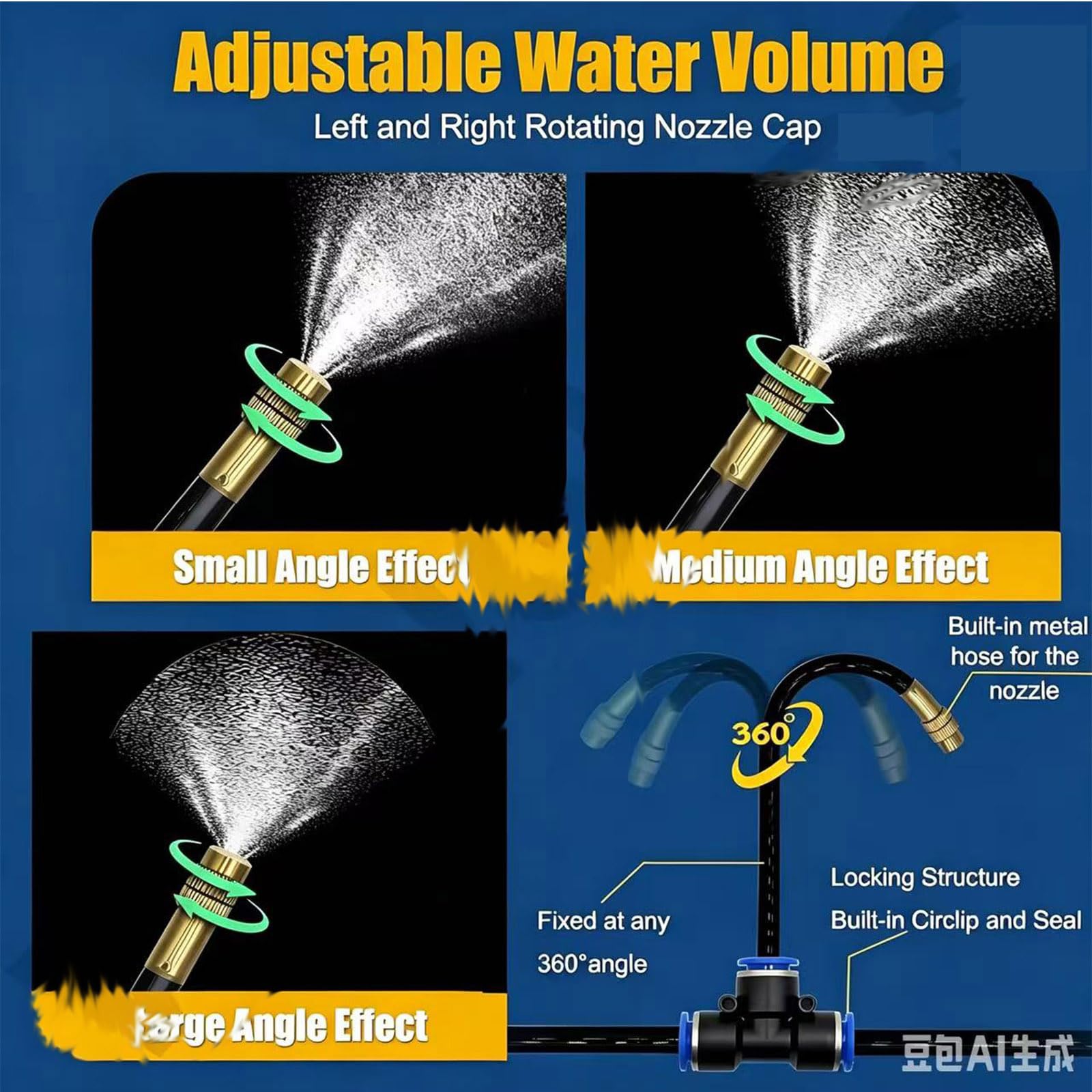 Kit di irrigazione a Goccia con ugello nebulizzatore Regolabile e gocciolatore orientabile a 360° per l;irrigazione Automatica di Serre, Prati e aiuole. (50m)