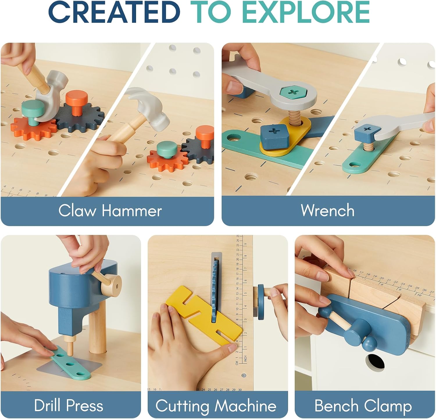 Giant bean Wooden Tool Bench for Kids, Workbench Toy with Storage for 3+ | Large Wooden Workbench with Storage Cabinet and Buildable Vehicles that Inspires Hands-on STEM Learning and Creative Play
