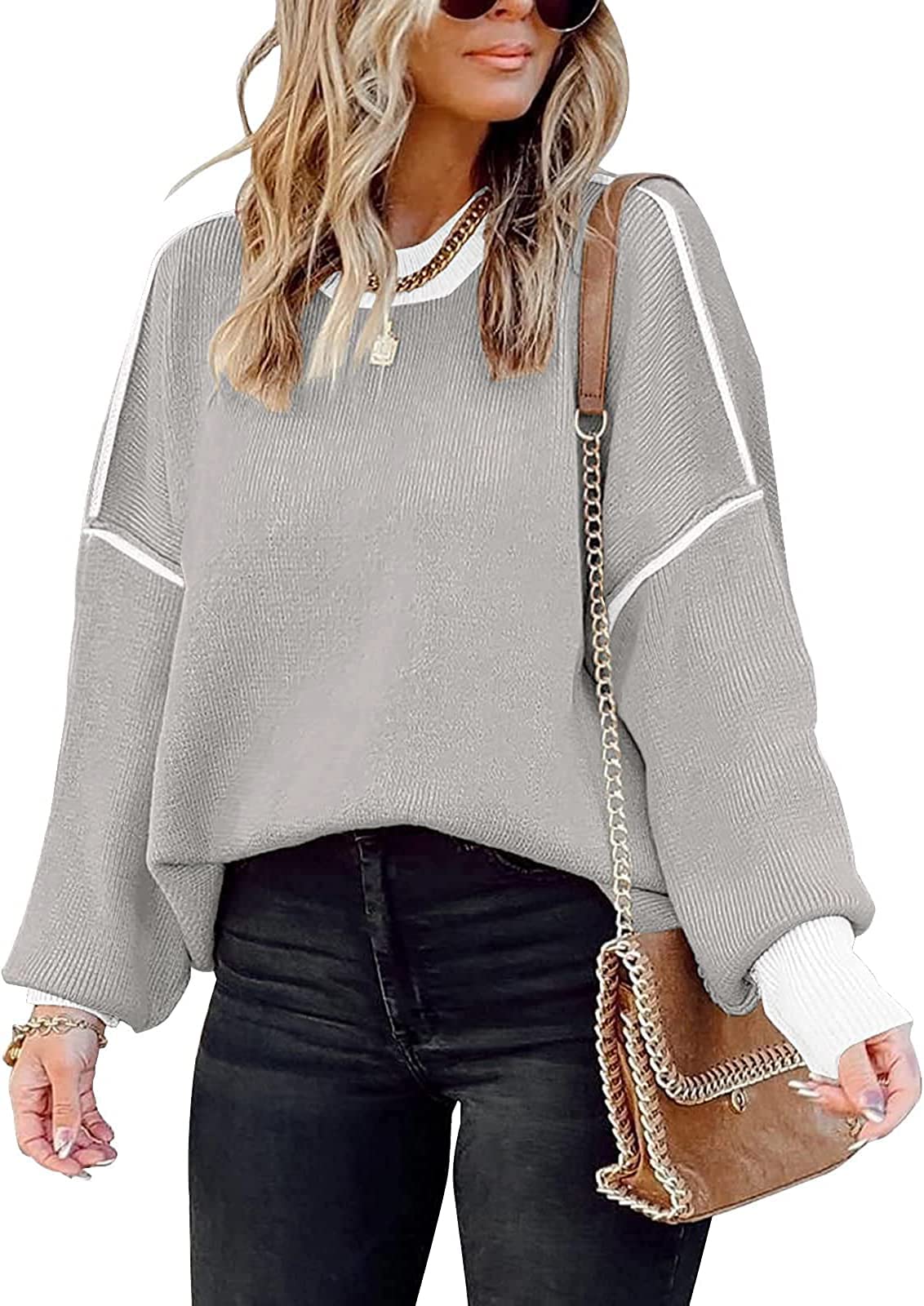 Womens Oversized Sweaters Fall 2026 Fashion Clothes Colorblock Knit Tops