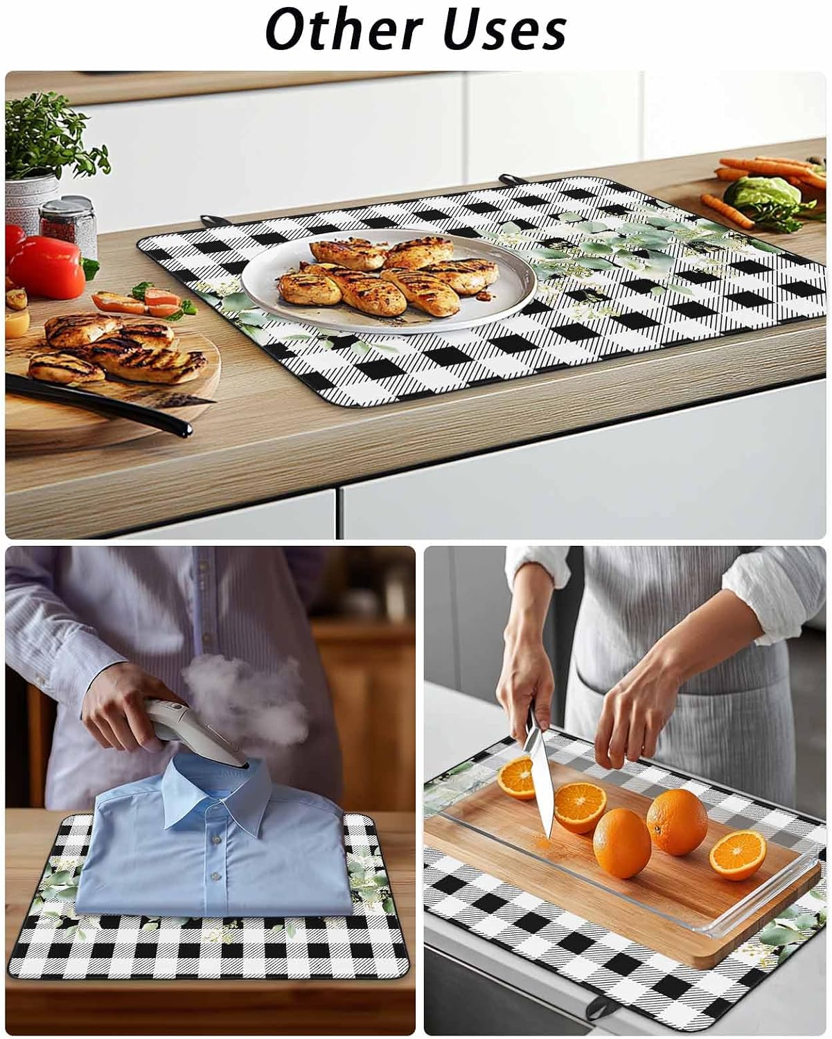 Stove Top Cover Eucalyptus Leaves Stove Cover for Electric Stove Top Leaf Vines Black Buffalo Plaid Glass Cooktop Covers Anti-Slip Mat Heat Resistant Countertop Protector Kitchen Decor 28.5"x20.5"