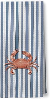 Blue Striped Beach Crab Kitchen Towels, Retro Coastal Ocean Fresh Water Crab Decorative Dish Tea Towels for Kitchen, Nautical Coastal Beachy Hand Towels for Bathroom Decor, 16x24 Inch