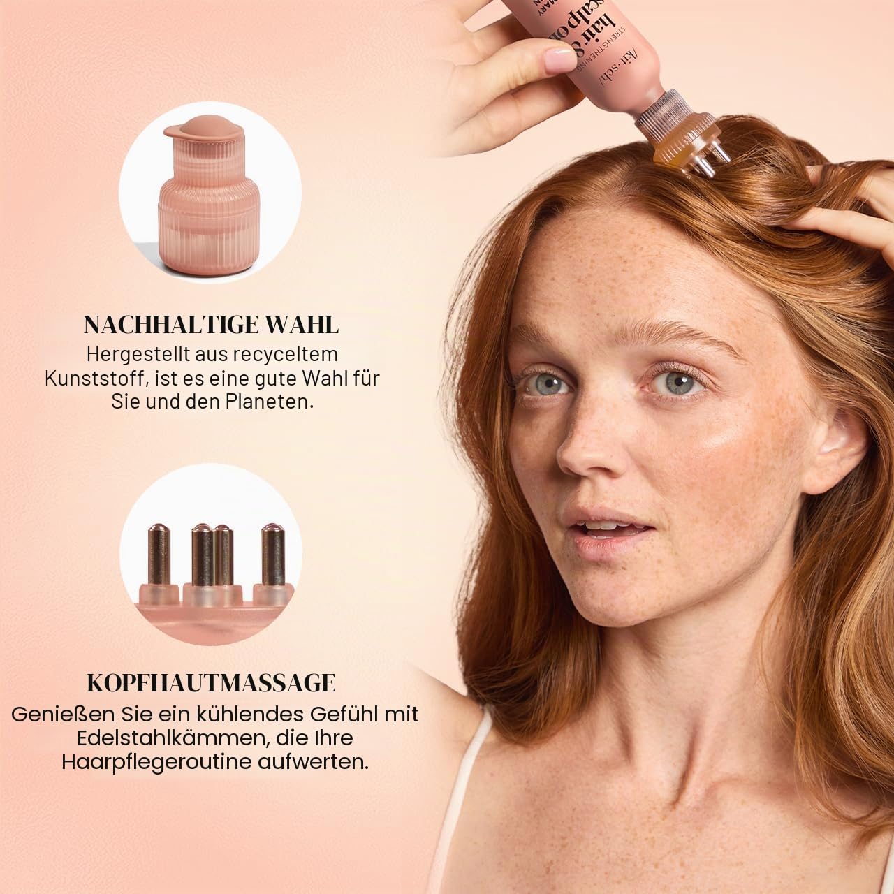 Kitsch Kopfhaut- & Haaröl-Applikator - Mit Edelstahlborsten - Kopfmassagegerät Kopfhaut, Präzise Serum und Ölverteilung für gleichmäßiges und sauberes Ölen - Ultimative Haarpflege - Terrakotta