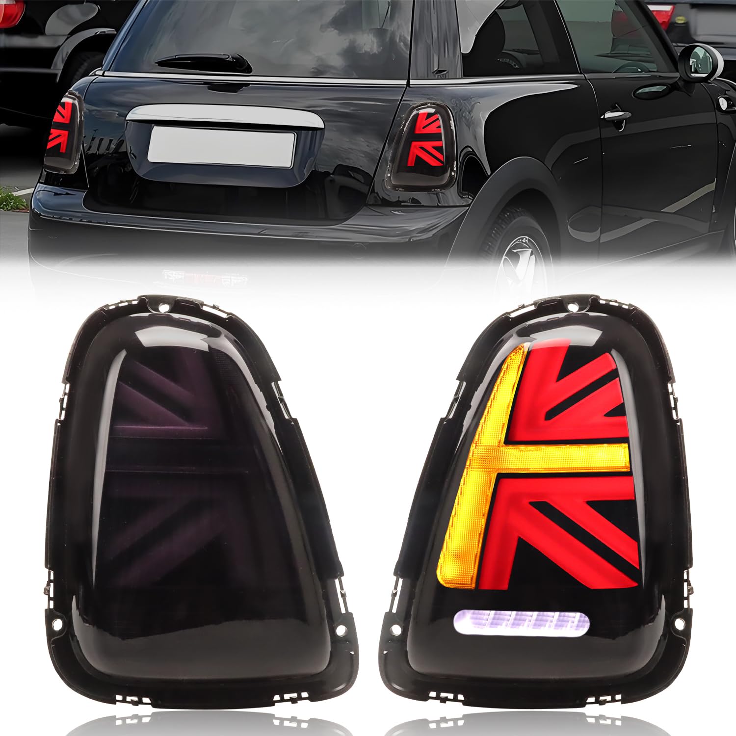 Photo 1 of AIONIXER LED Union Jack Tail Lights for Mini Coop-er R56 R57 R58 R59 2007-2013, Smoked Taillight Rear Lamps Assembly w/Sequential Turn Signal, Smoked Lens, Not for F Series & Cooper Clubman