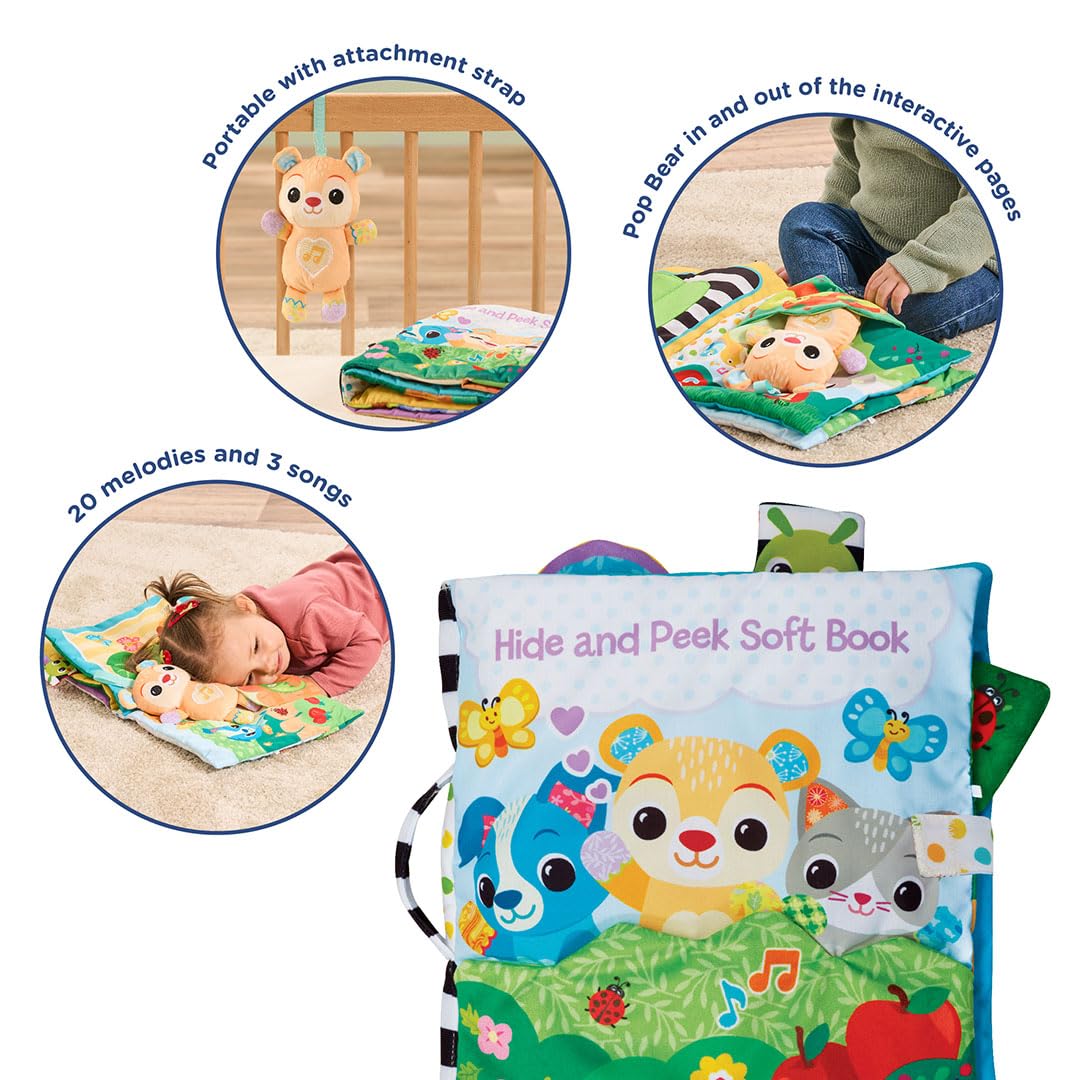 VTech Baby Hide and Peek Soft Book, Sensory Book with 6 Tactile Pages, Melodies and Songs and Detachable Bear - Image 2