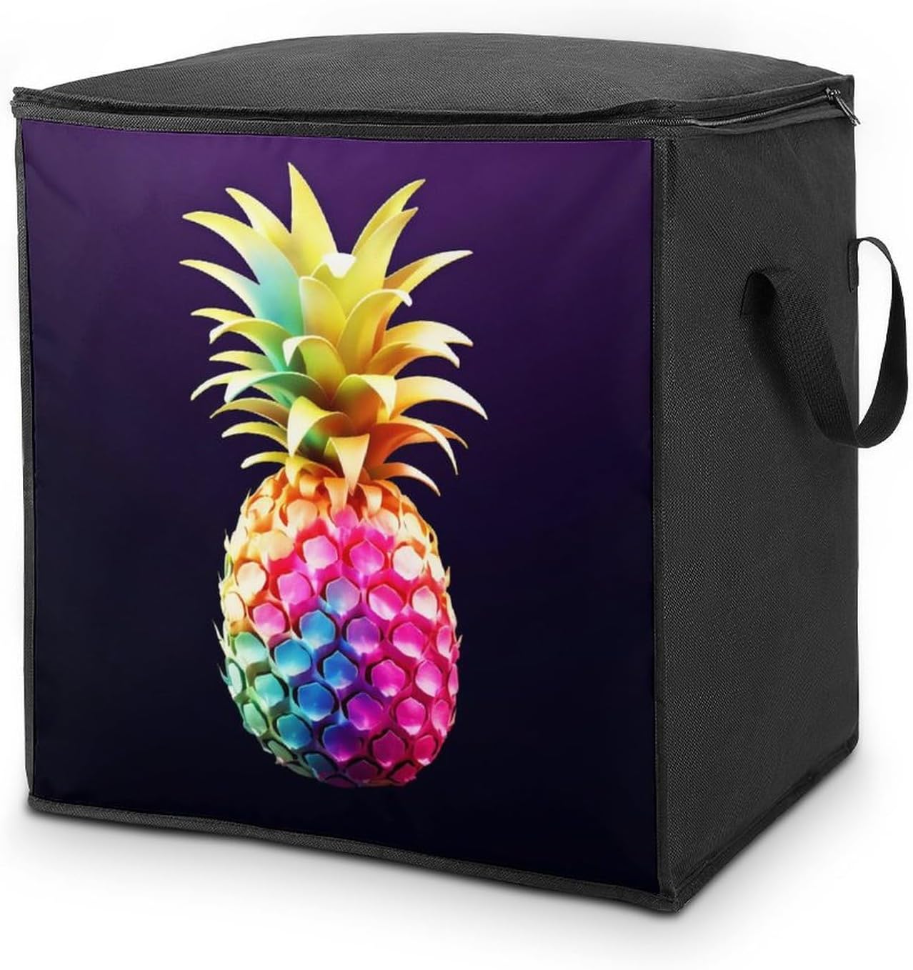Quilt Storage Bag,Colorful Pineapple Printed Large Foldable Storage Container Portable Travel Storage Bag for Blankets, Quilts, Clothes, Comforter, Bedding And Pillows